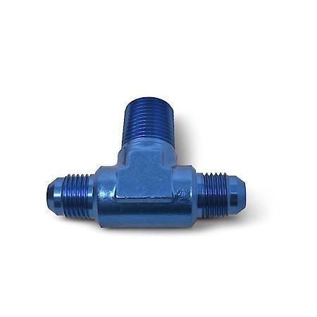 6 AN Male Tee with 3/8" NPT Male on Side Blue Anodized