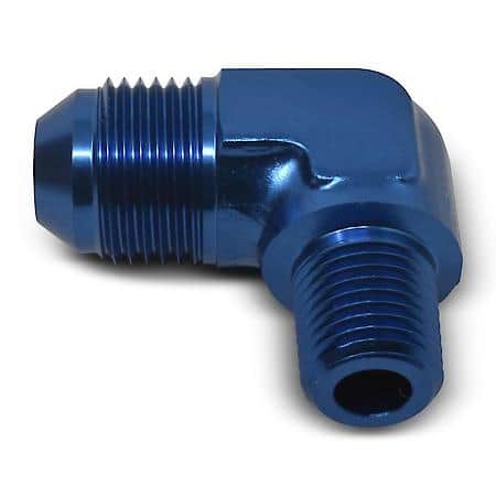 4 AN Male 90 Degree To 1/4" NPT Male Adapter Blue Anodized