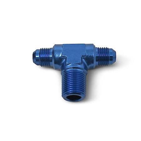 6 AN Male Tee with 1/4" NPT Male on Side Blue Anodized
