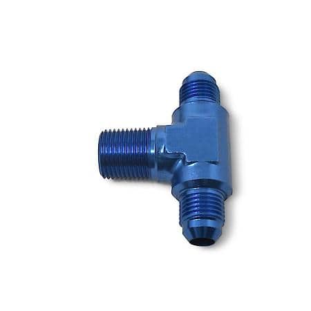 4 AN Male Tee with 1/8" NPT Male on Side Blue Anodized
