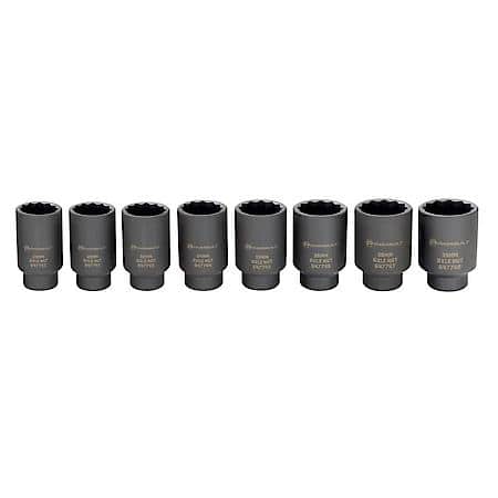 Powerbuilt 8 Piece 1/2" Drive Impact Axle Nut Socket Set, 12-Point, 29mm-39mm