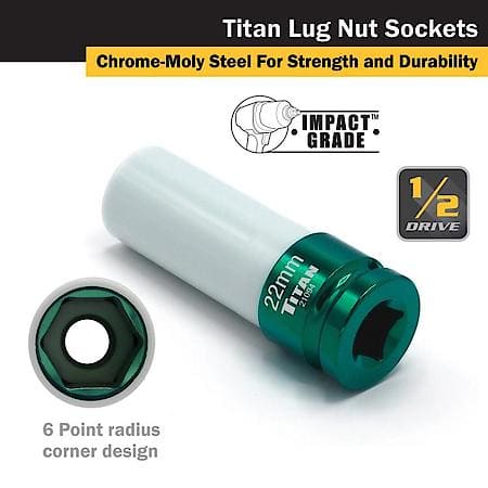 Lug Nut Socket - 1/2" Drive, 22 Mm, Non-Marring, 6 Point