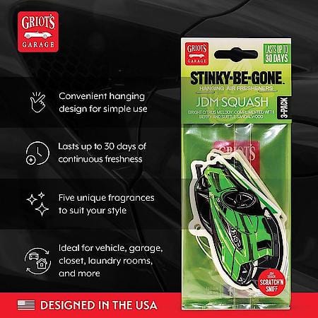 Stinky-Be-Gone Hanging Car Air Freshener : JDM Squash Scent, 3-Pack