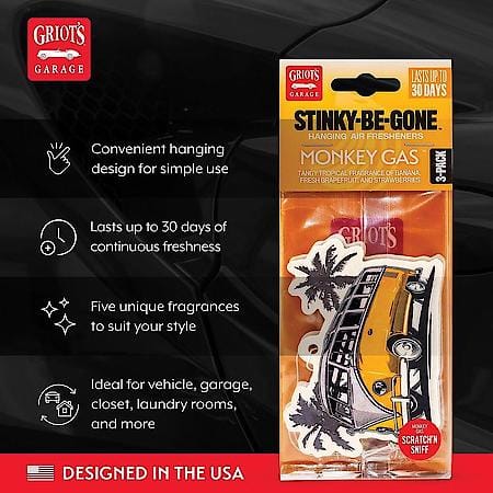 Stinky-Be-Gone Hanging Car Air Freshener : Monkey Gas Scent, 3-Pack