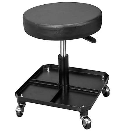 Rolling Pneumatic Creeper Garage/Shop Seat: Padded Mechanic Stool w Tool Tray