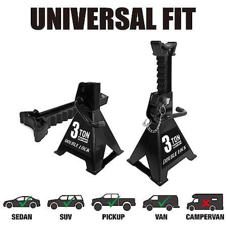 Steel HD Jack Stands: Dbl Locking Pins, 3 Ton 6,000 lb Capacity, Black, 1 Pair