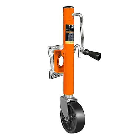 1000LB Orange Trailer Jack w Wheel, HD Swivel, 10" Lift, Bolt-on Trailer Tongue