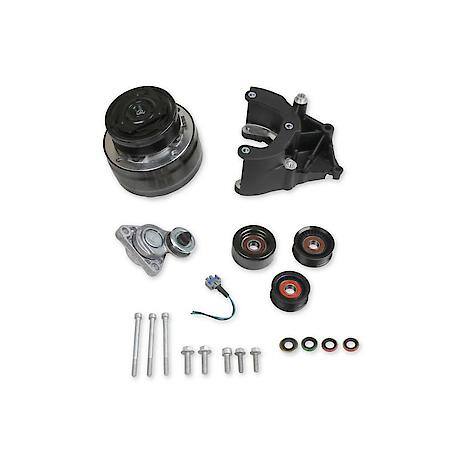 LS High-Mount A/C Accessory Drive Kit - Includes R4 A/C Compressor, Tensioner, & Pulleys- Black Finish