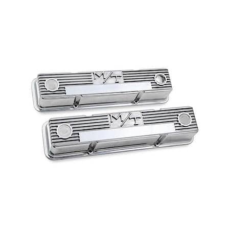 M/T Valve Covers - Vintage Style - Finned - SBC - Polished