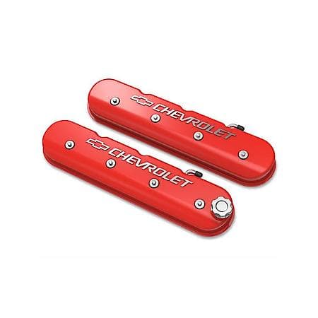 Tall LS Valve Cover with Bowtie/Chevrolet Logo - Gloss Red Machined Finish