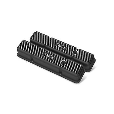 Valve Covers - Vintage Series - Finned - SBC - Satin Black Machined