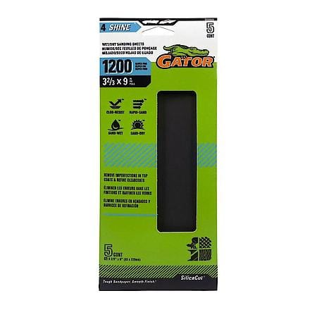 Gator 1200 # 1/3 Wet/Dry Sanding Sheets, Super Fine - 5pk