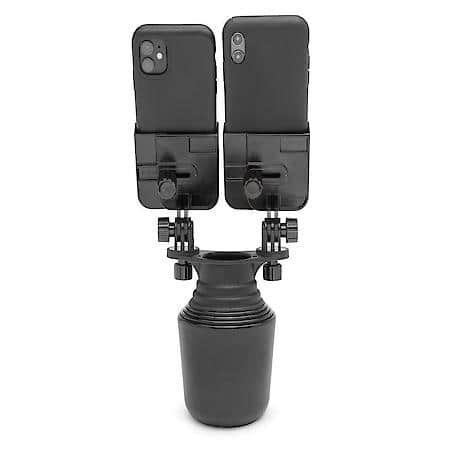 For Two Cell Phones Measuring 2-3/8"-3-3/8"W x 9/16"D, Rotating, Black