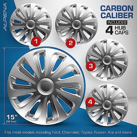 15" Carbon Wheel Covers, Silver