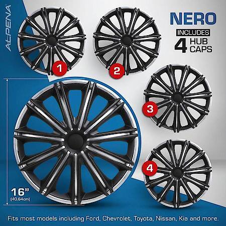 16" Nero Wheel Covers, Silver & Black