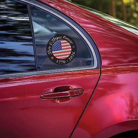 USA 250th Anniversary Stars & Stripes Decal: American Flag Weatherproof Sticker, 4.5"