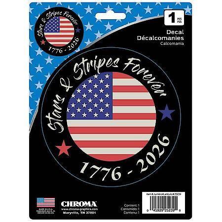 USA 250th Anniversary Stars & Stripes Decal: American Flag Weatherproof Sticker, 4.5"