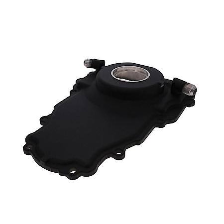 GM LS 1-Piece Black Aluminum Timing Cover with Turbo Oil Drain Return, Seal