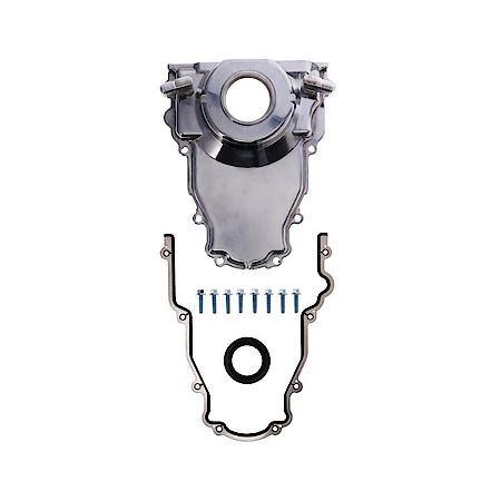 GM LS 1-Piece Polished Aluminum Timing Cover with Turbo Oil Return, Seal