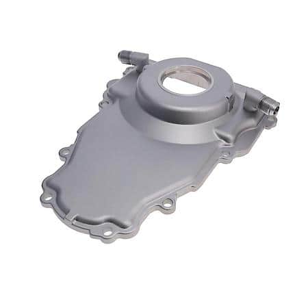 GM LS 1-Piece Satin Aluminum Timing Cover with Turbo Oil Drain Return