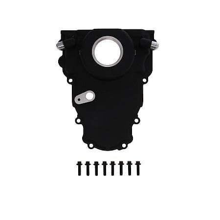 GM LS 1-Piece Black Timing Cover, Turbo Oil Return and Cam Sensor Provision
