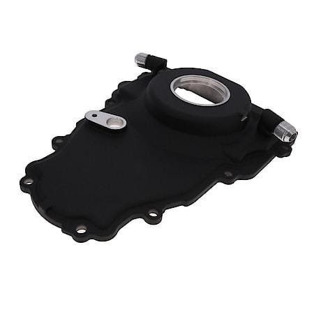 GM LS 1-Piece Black Timing Cover, Turbo Oil Return and Cam Sensor Provision