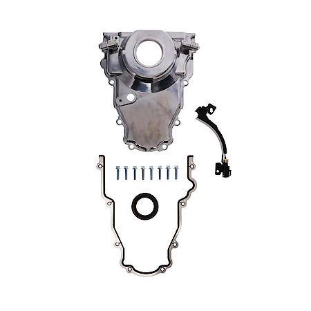 GM LS 1-Piece Polished Timing Cover, Oil Return, Cam Sensor Harness, Seal