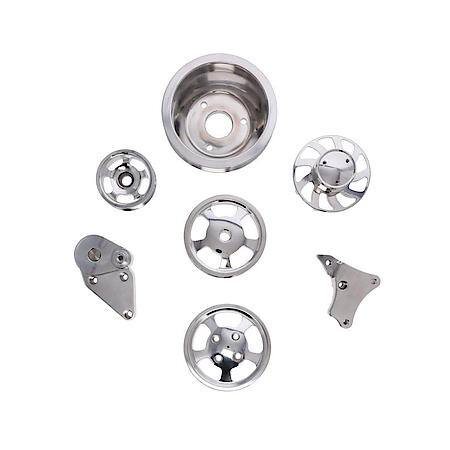 GM LS No A/C Polished Serpentine System, Remote Power Steering Reservoir