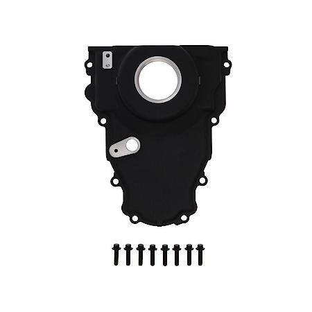 GM LS 1-Piece Black Aluminum Timing Cover with Cam Position Sensor Provision