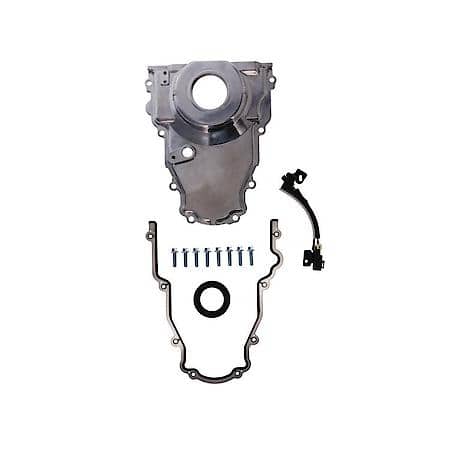 GM LS 1-Piece Satin Aluminum Timing Cover with Cam Sensor Harness, Seal