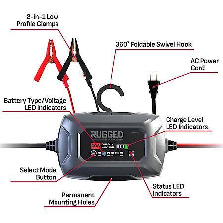 RUGGED 10A Car Battery Charger & Maintainer, 4-in-1, Service Mode, 6/12V, SC1684