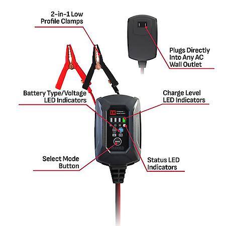 RUGGED 6V/12V 1A Car Battery Charger & Maintainer, 3-in-1, SC1677