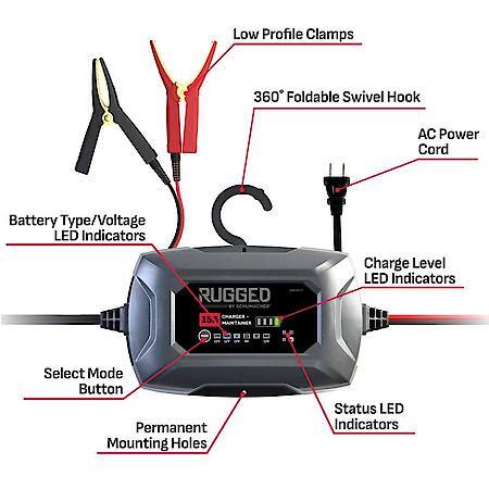 RUGGED 15A Car Battery Charger & Maintainer, 4-in-1, Service Mode, 6/12V, SC1685
