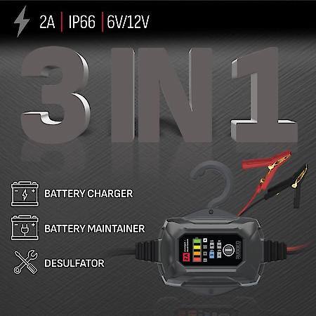 RUGGED 2A Car Battery Charger and Maintainer, 3-in-1, 6V/12V, SC1678
