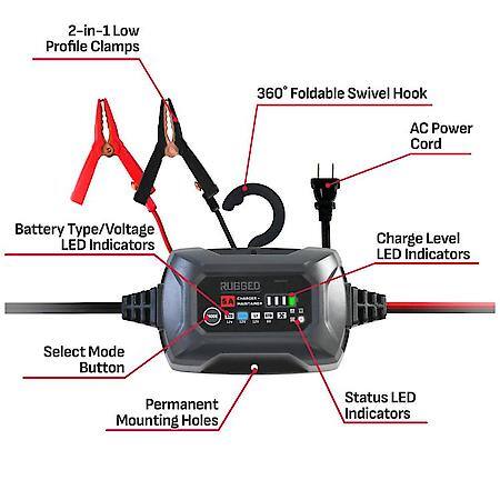 RUGGED 5A Car Battery Charger and Maintainer, 3-in-1, 6V/12V, SC1682