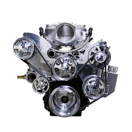 GM LS Polished Serpentine System, Power Steering, 14 oz Fabricated Reservoir