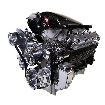 GM LS Polished Serpentine System, Power Steering, 18 oz Fabricated Reservoir
