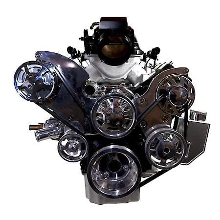 GM LS Polished Serpentine System, Power Steering, 18 oz Fabricated Reservoir