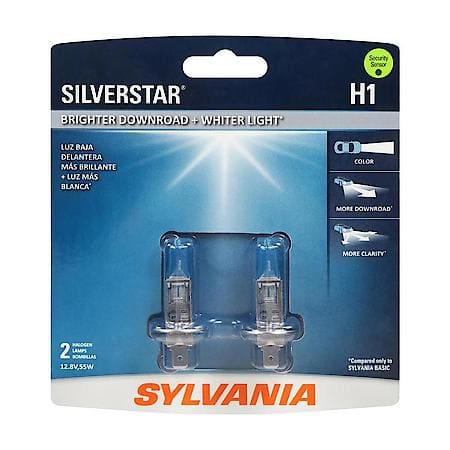H1 SilverStar: Halogen Headlight Bulb, Brighter Downroad and Whiter Light, 2 Pack