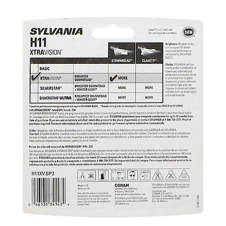 H11 XtraVision: Halogen Headlight Bulb, More Downroad Visibility, 2 Pack