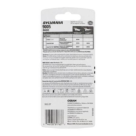 9005 Basic: Halogen Headlight Bulb, Basic Performance, 1 Pack
