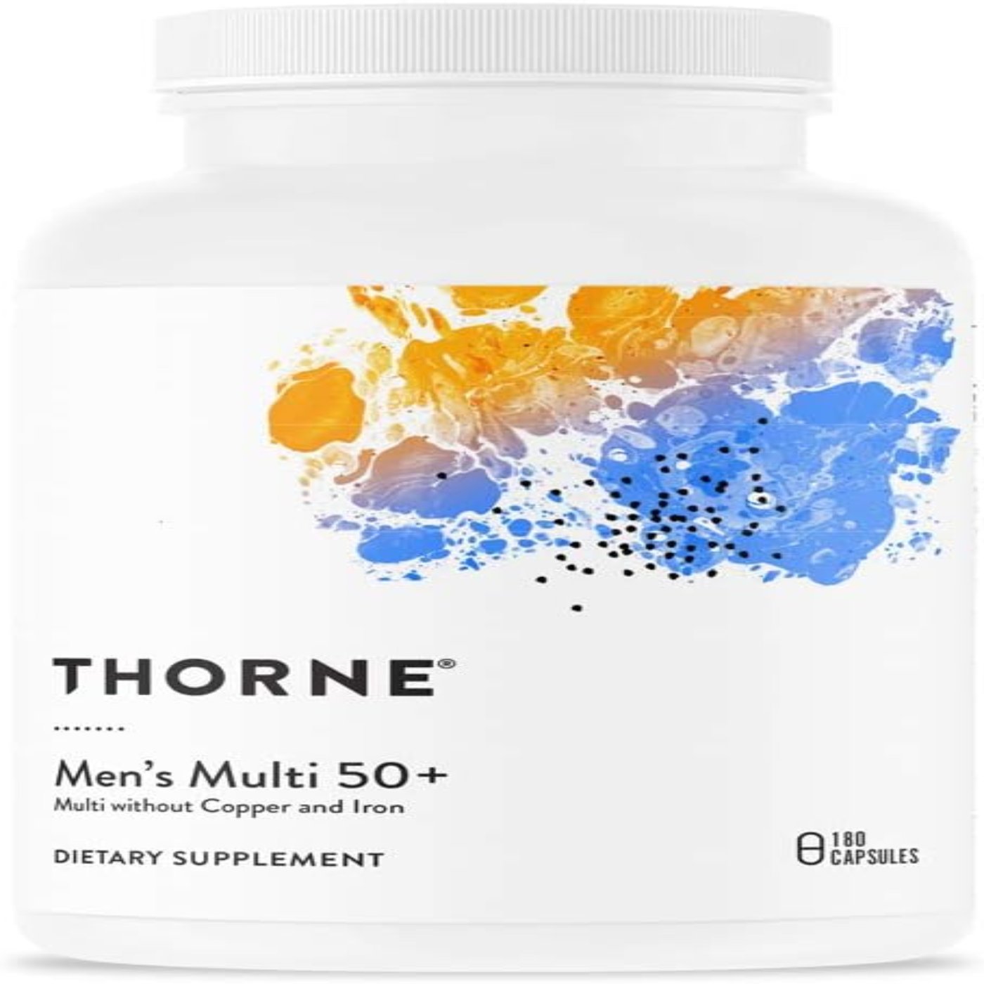 THORNE Men's Multi 50+ - Daily Multivitamin and Nutrients for Men Without Iron and Copper to Support Healthy, Active Lifestyle - Gluten-Free, Soy-Free - 180 Capsules - 30 Servings