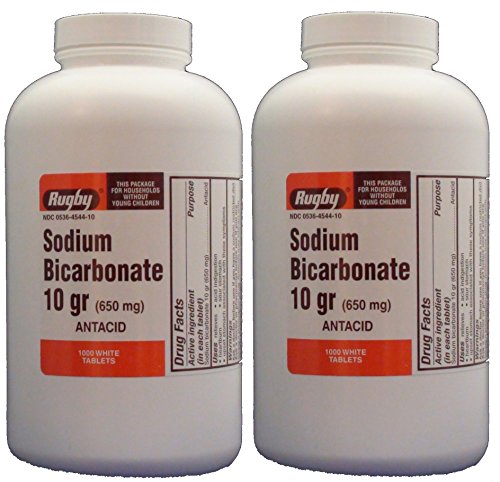 Rugby Sodium Bicarbonate 650 Mg Tablets (10 Grains) 1000 Tablets/Bottle 2 PACK Total 2000 Tablets (2)