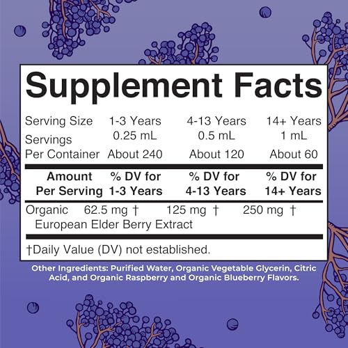 MaryRuth Organics Elderberry Syrup Extra Strength, USDA Organic Elderberry, Sugar Free Adults & Kids Immune Support Supplement for Ages 1+, Clean Label Project Verified®, Vegan, Gluten Free, 2 Fl Oz