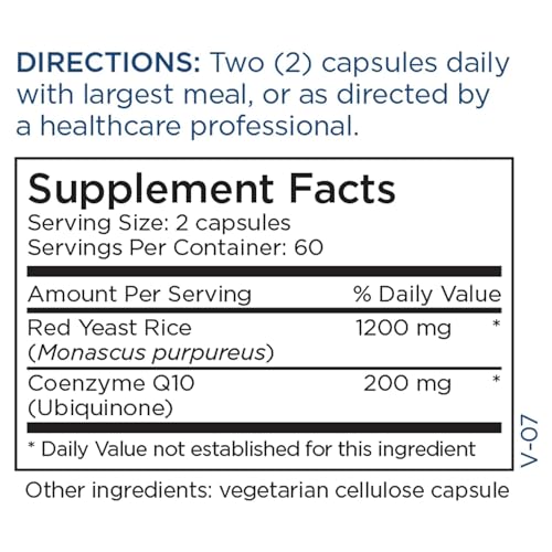 Metabolic Maintenance Red Yeast Rice with CoQ10 - Heart Supplement for Energy Production & Cardiovascular Support, Co Q 10, 1200 mg Red Yeast Rice Extract Per Pill- 120 Capsules