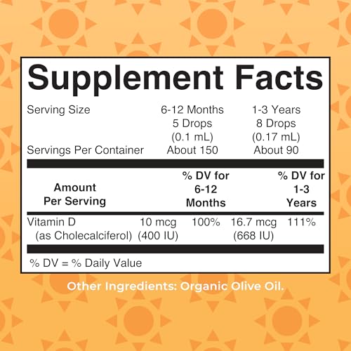 MaryRuth Organics USDA Organic Vitamin D Drops | Vitamin D3 Liquid | Sugar Free | Liquid Vitamin D Drops Immune Support for Infants & Toddlers | VIT D3 | Gluten Free | Non-GMO | 90-150 Servings