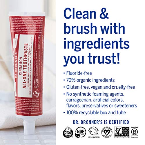 Dr. Bronners All-One Toothpaste Anise, 5 oz, 3-Pack Fluoride-Free Toothpaste for Adults, SLS-Free, 70% Organic & Natural Ingredients, Vegan, Helps Freshen Breath, Reduce Plaque, Whiten Teeth