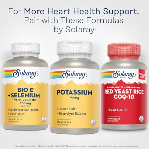 Solaray Potassium 99 mg - Electrolyte Balance Formula - Potassium Supplement for Electrolytes, Vascular and Heart Health Support - 60-Day Money Back Guarantee, Lab Verified, 200 Servings, 200 VegCaps