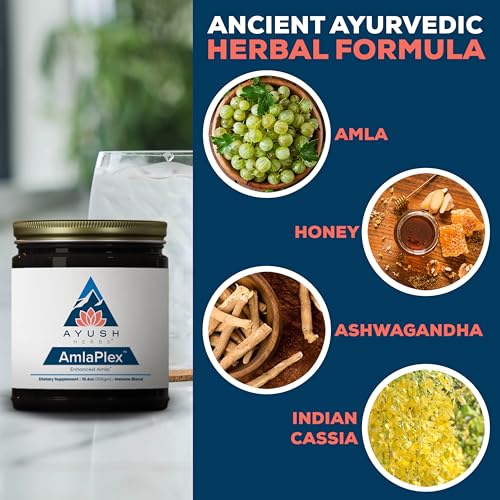 Ayush Herbs AmlaPlex - Amla Jam, Chyawanprash for Immune Support & Digestive Health, Chyavanprash, Indian Honey Jam with Amla, Ashwagandha - 10.6 oz Jar (1 Count)