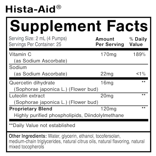 Quicksilver Scientific Nanoemulsified Hista-Aid - Flavonoids to Help Maintain Healthy Histamine Levels - Liposomal Vitamin C, DIM, Luteolin & Quercetin Liquid (50ml)
